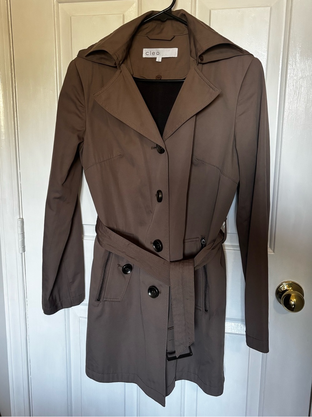 Cleo Trench Coat. Removable Lining and Hood. Taupe